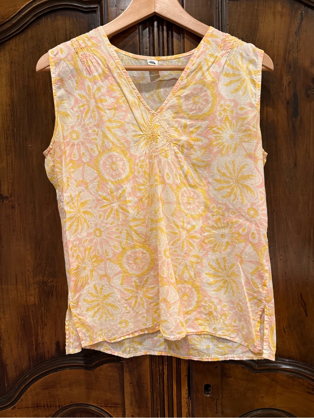 Vintage Kerry Cassill Cotton Sleeveless Indian Block Print V-Neck Top size L (3)